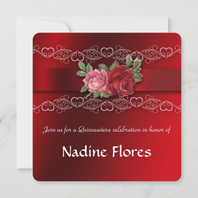 Roses, Quinceanera, Sweet sixteen, Invitation (Devant)