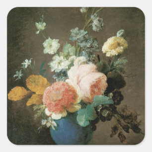 Roses, Ranunculus and Other Flowers in a Blue Vase Square Sticker