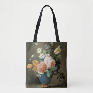 Roses, Ranunculus and Other Flowers in a Blue Vase Tote Bag