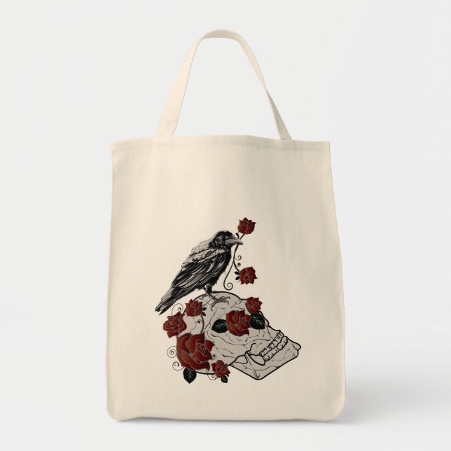 Roses, Ravens et sac d'épicerie Fourre-tout (Devant)