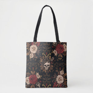 Roses & Remains Tote – Gothic Floral Skull Bag