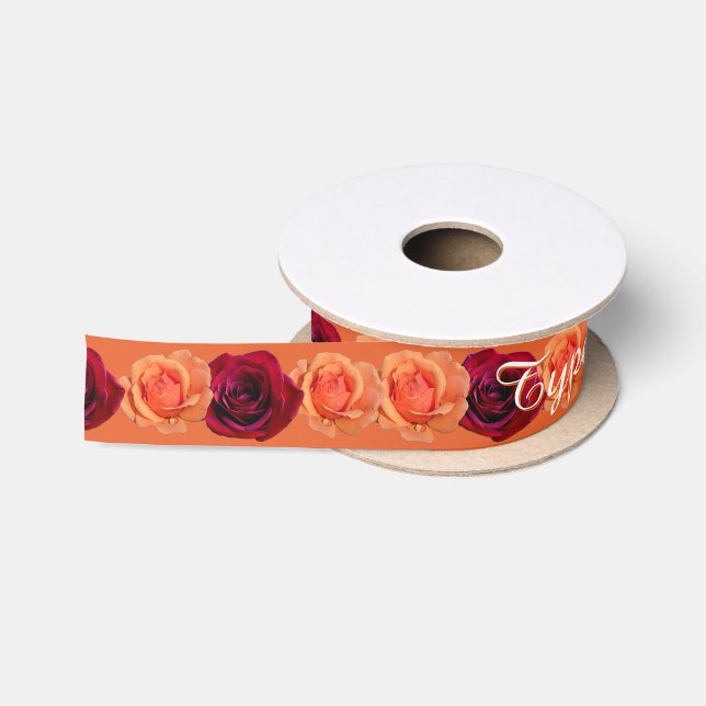 Roses Ribbon Customized Orange Rose Flower Ribbon Satin Ribbon (Spool)