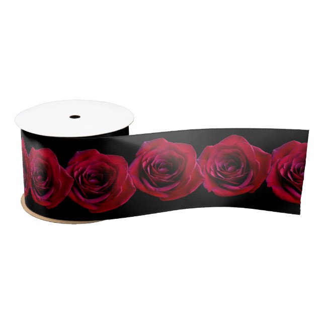 Roses Ribbon Customized Red Rose Flower Ribbon Satin Ribbon (Spool)