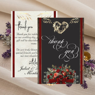Roses & Ribbon - Red Thank You Card