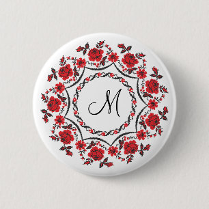 Roses ring Personalized Monogram Initial 2 Inch Round Button