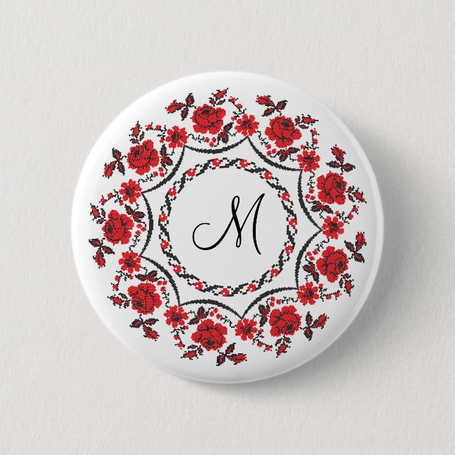 Roses ring Personalized Monogram Initial 2 Inch Round Button (Front)