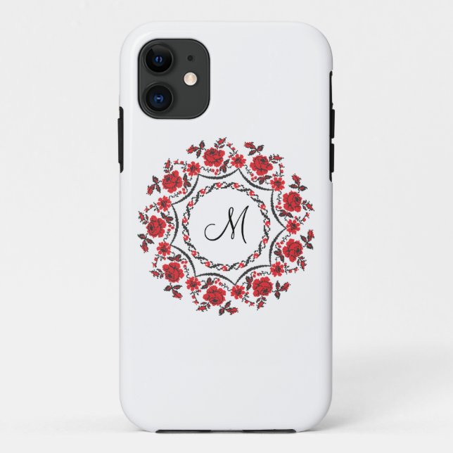 Roses ring Personalized Monogram Initial Case-Mate iPhone Case (Back)