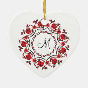 Roses ring Personalized Monogram Initial Ceramic Ornament