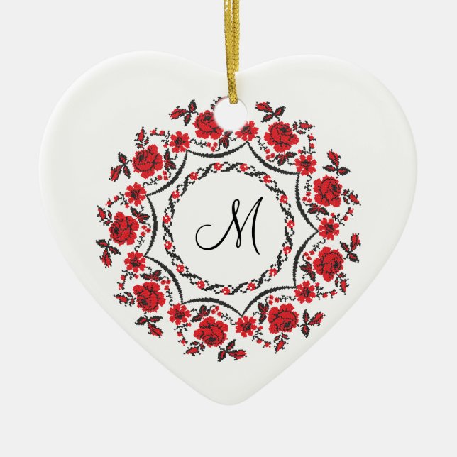 Roses ring Personalized Monogram Initial Ceramic Ornament (Front)