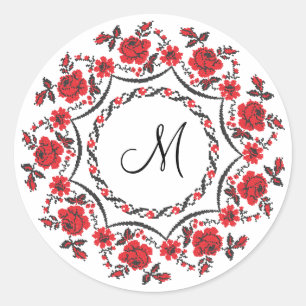 Roses ring Personalized Monogram Initial Classic Round Sticker