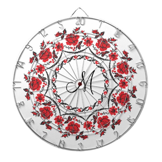 Roses ring Personalized Monogram Initial Dartboard (Front)