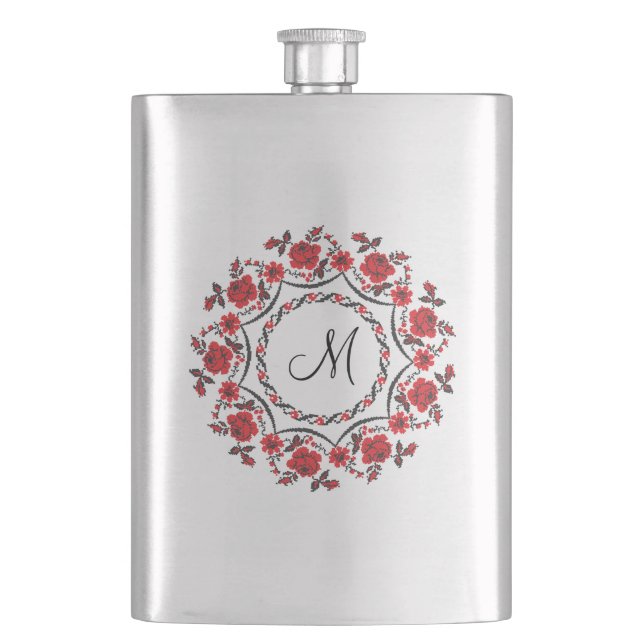 Roses ring Personalized Monogram Initial Hip Flask (Front)