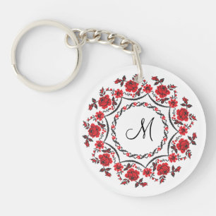 Roses ring Personalized Monogram Initial Keychain