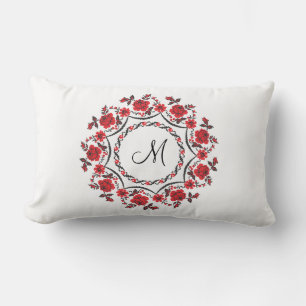 Roses ring Personalized Monogram Initial Lumbar Pillow