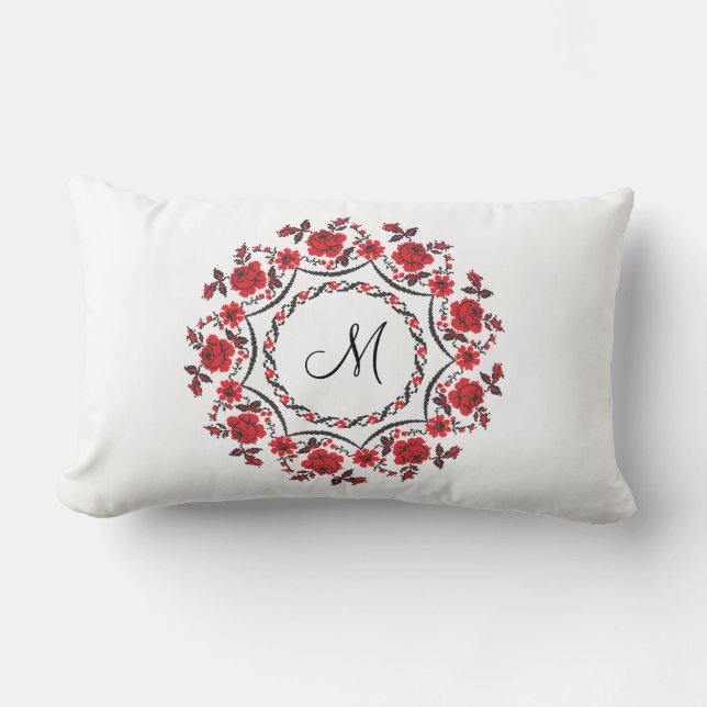 Roses ring Personalized Monogram Initial Lumbar Pillow (Front)