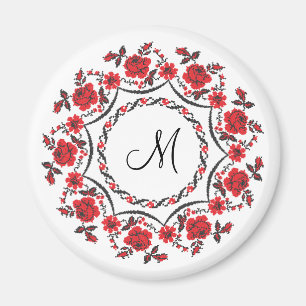 Roses ring Personalized Monogram Initial Magnet