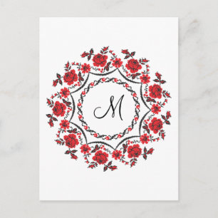 Roses ring Personalized Monogram Initial Postcard