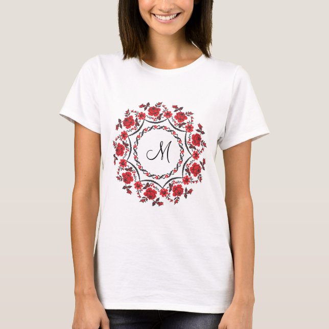 Roses ring Personalized Monogram Initial T-Shirt (Front)