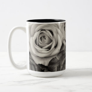 Roses Romantic black and white floral photo Two-Tone Coffee Mug