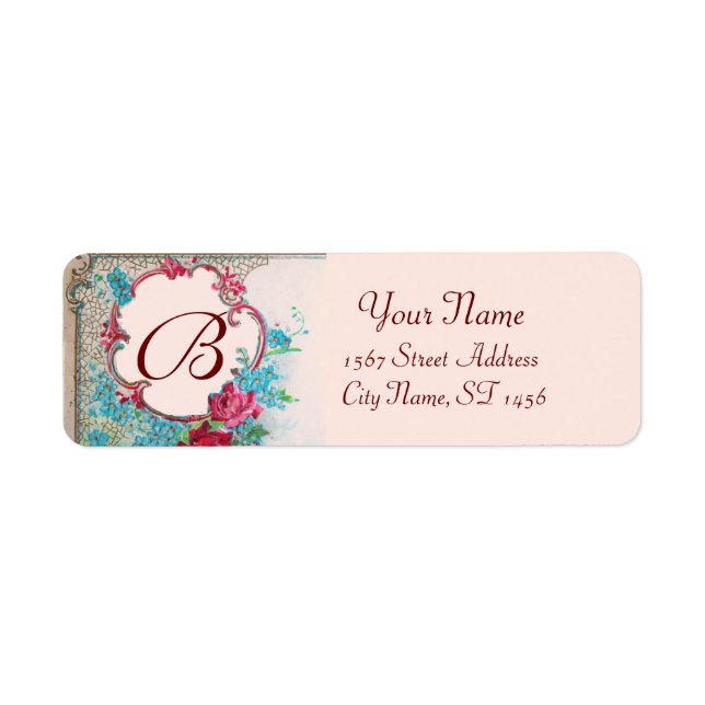 ROSES ROMANTIQUES, FLEURS BLEUES MONOGRAMME FLORAL (Devant)