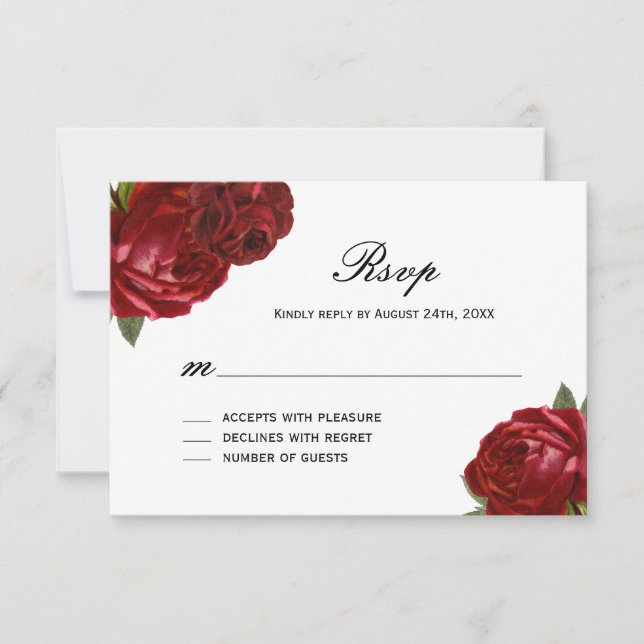 Roses romantiques rouges avec rayures Cartes RSVP (Devant)