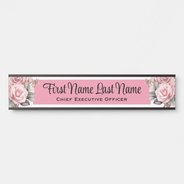 Roses rose Floral Porte Signes Nom Plaque (Devant)