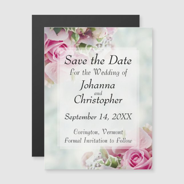 Roses rose Mariage Enregistrer la date Carte magné (Devant / Derrière)