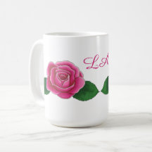 Roses roses avec initiales cursives tasse personna