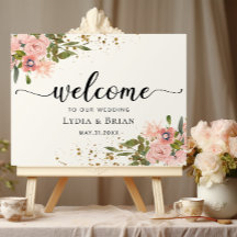 Roses roses blanches et Affiche de bienvenue Maria
