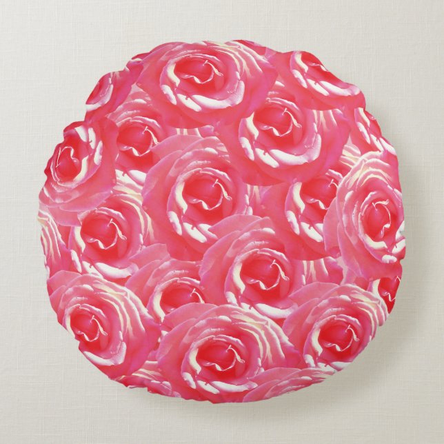 Roses roses, Bouquet, Photo Coussin rond (Devant)