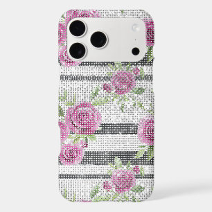 Roses roses florales rayures noires scintillent