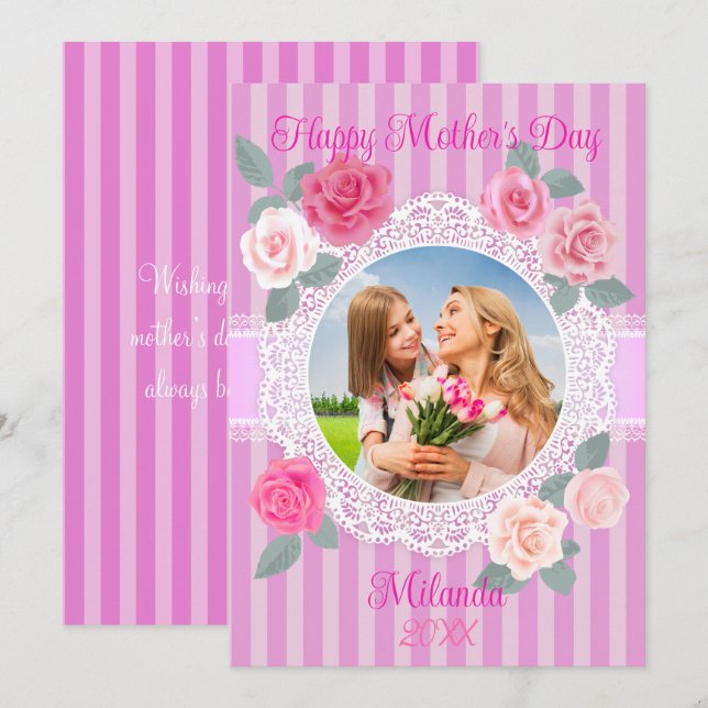 Roses roses joyeuses Carte de fête des mères (Devant / Derrière)