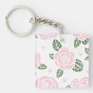 Roses roses Motif avec Feuilles verts et Coeurs