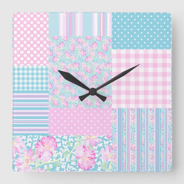 Roses roses, Papillons Faux Patchwork Horloge mura (Recto)