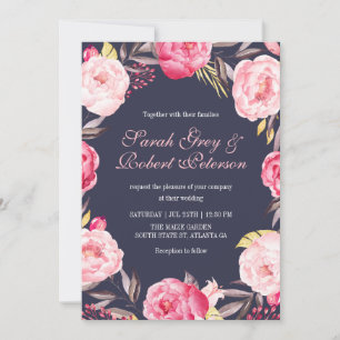 Roses roses rayures et Faire-part de mariage flora