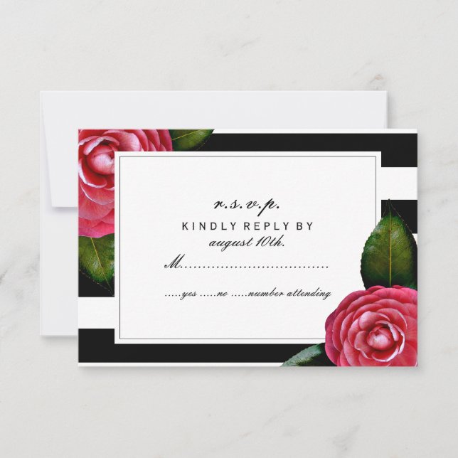 Roses roses rose Floral Noir + Bande blanche RSVP (Devant)
