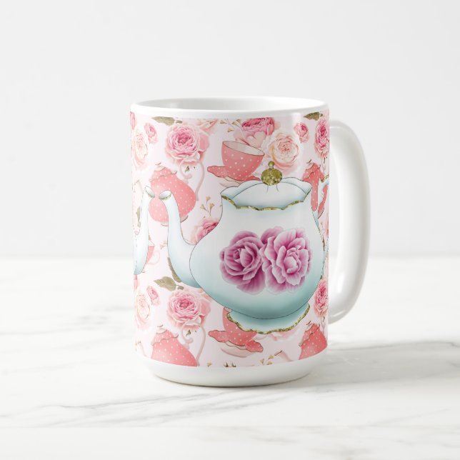Roses Roses Roses Et Pots De Thé Café Mug (Devant droit)