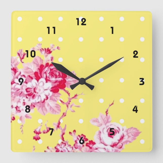 Roses Roses Roses Sur Mur Jaune Horloge (Recto)