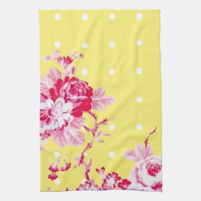 Roses Roses Roses Sur Serviette De Cuisine Jaune (Vertical)