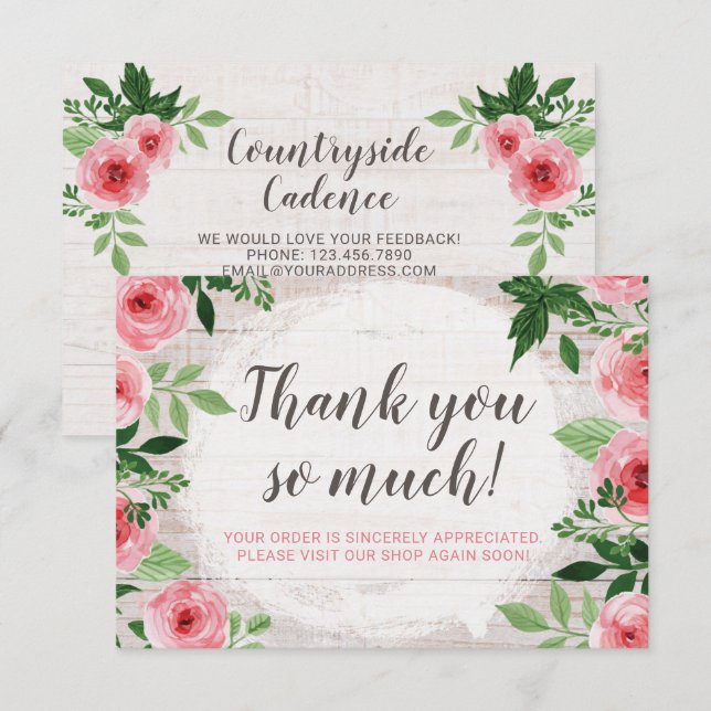 Roses roses Shabby sur le Carte de remerciements r (Devant / Derrière)