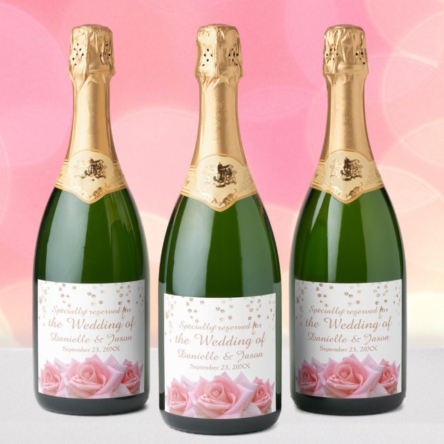 Roses roses sur le Étiquette de vin blanc brillant (Créateur téléchargé)