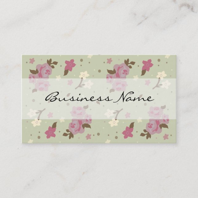 Roses roses sur les cartes de visite floraux verts (Devant)