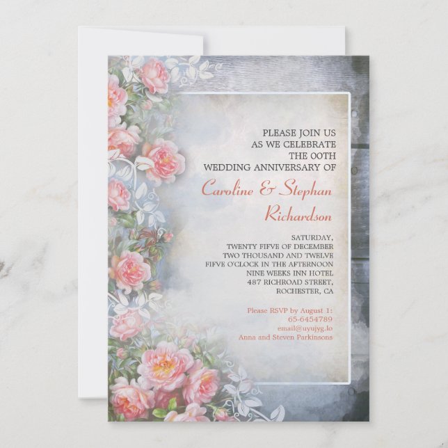 roses roses vintages invitations anniversaire (Devant)