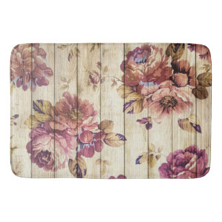 Roses roses vintages sur le tapis de bain en bois