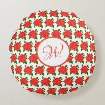 Roses rouges avec Coussin rond Monogram