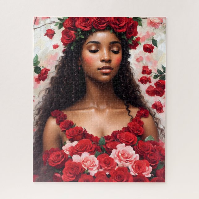 Roses Rouges Beau Puzzle Femme Noire (Vertical)