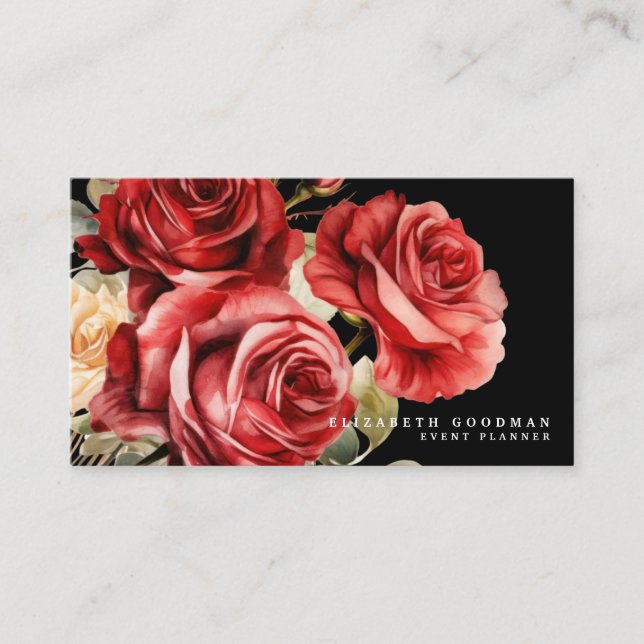 Roses rouges classiques Cartes de visite noirs (Devant)