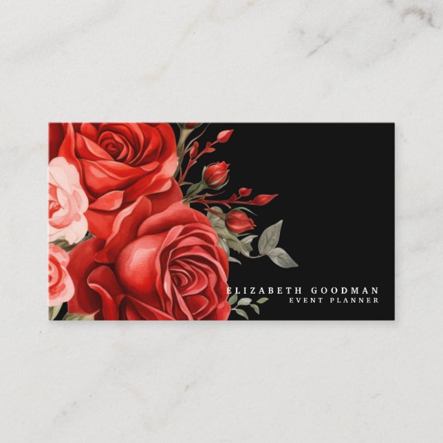 Roses rouges classiques Cartes de visite noirs (Devant)