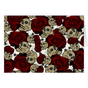 Roses Rouges & Crânes Floral Noir Gothique Blanc