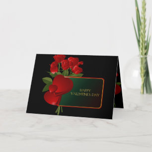 Roses rouges et coeurs sur la carte de Saint-Valen